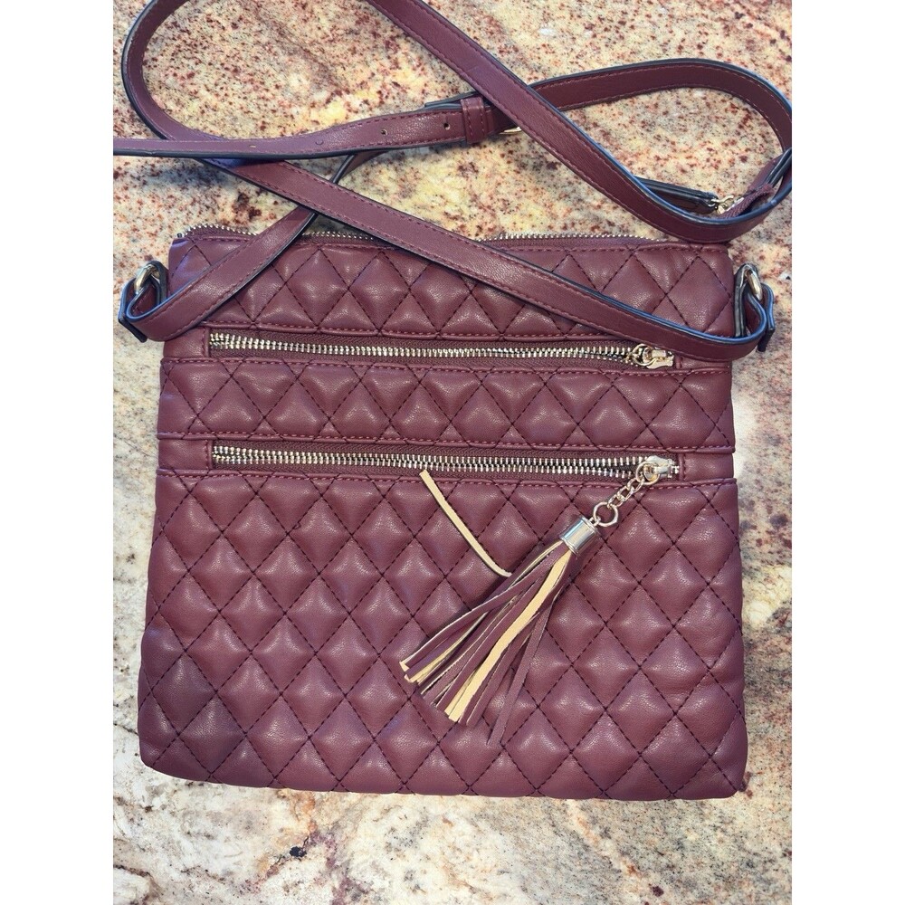 LOVEVOOK Quilted Vegan Leather Crossbody Purse – Adjustable Strap, Burgundy NWOT - Picture 9 of 12